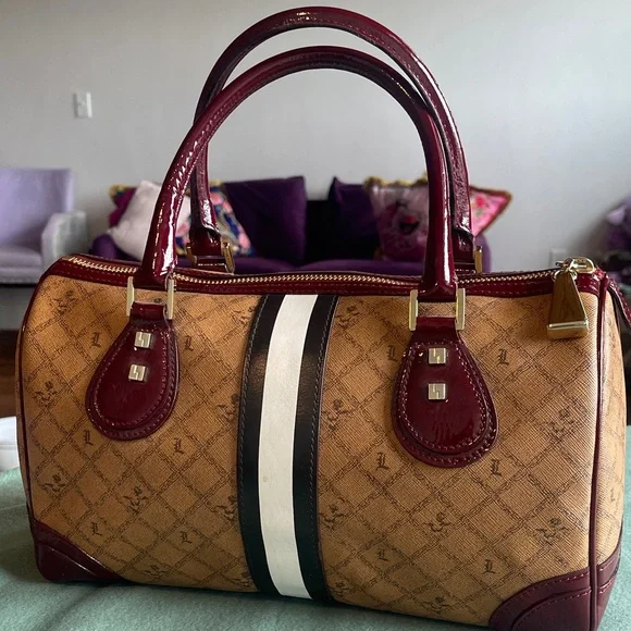 L.A.M.B. Lipstick Red patent Leather & Monogram canvas bag Gwen Stefani. Vintage - Picture 2 of 6